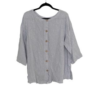 NICOLE MILLER New York Plus Linen Oversized Blouse Blue 1X